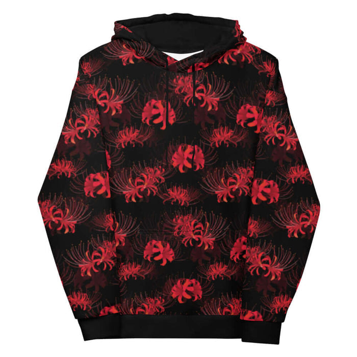 Higanbana gothic hoodie in red with red spider lilies on black
