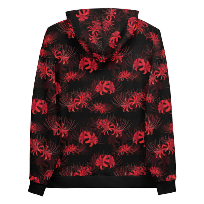 Higanbana gothic hoodie in red with red spider lily blooms on black