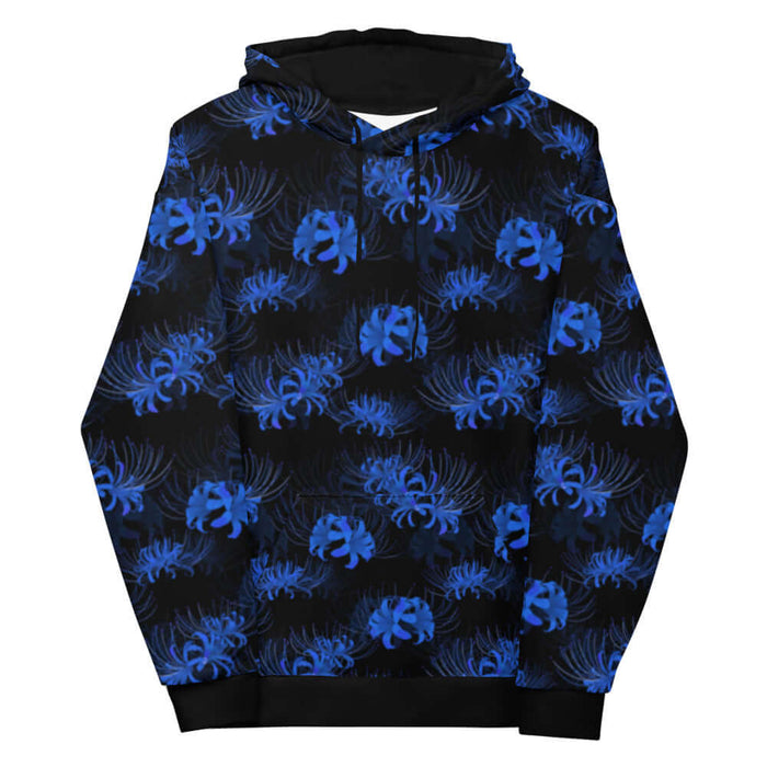 Higanbana gothic hoodie in blue with blue spider lilies on black