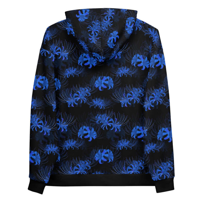 Higanbana gothic hoodie in blue with blue spider lily blooms on black