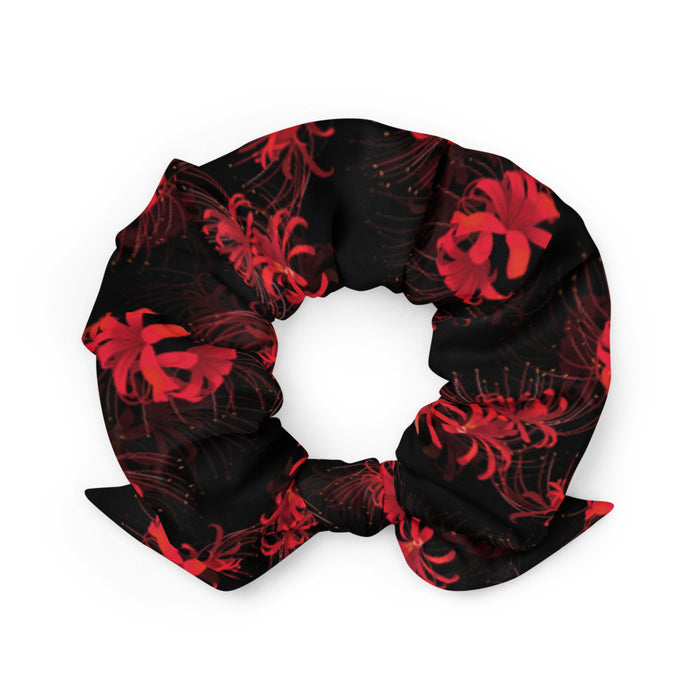 Higanbana gothic scrunchie in red with red spider lilies on black