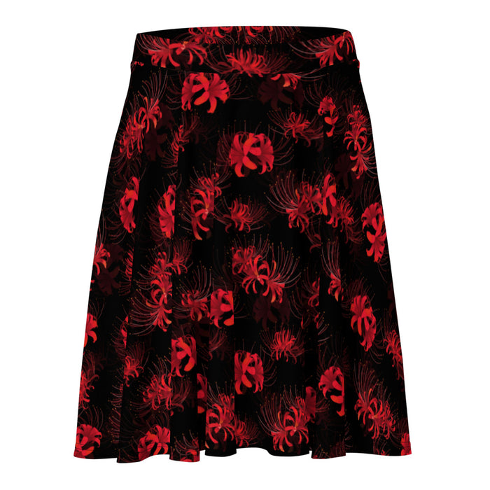 Higanbana gothic skater skirt in red with red spider lilies on black