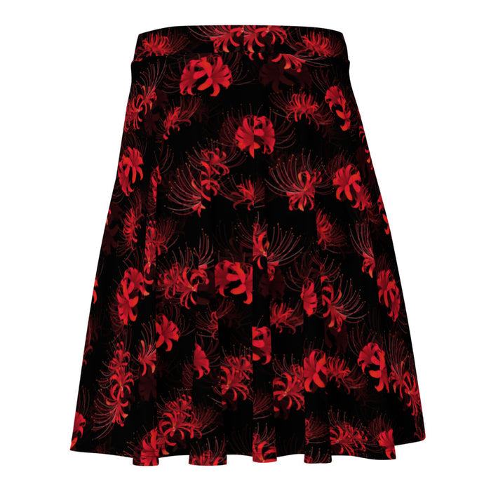 Higanbana gothic skater skirt in red with red spider lily blooms on black