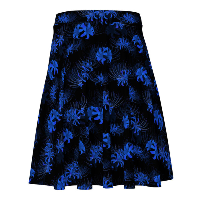 Higanbana gothic skater skirt in blue with blue spider lily blooms on black