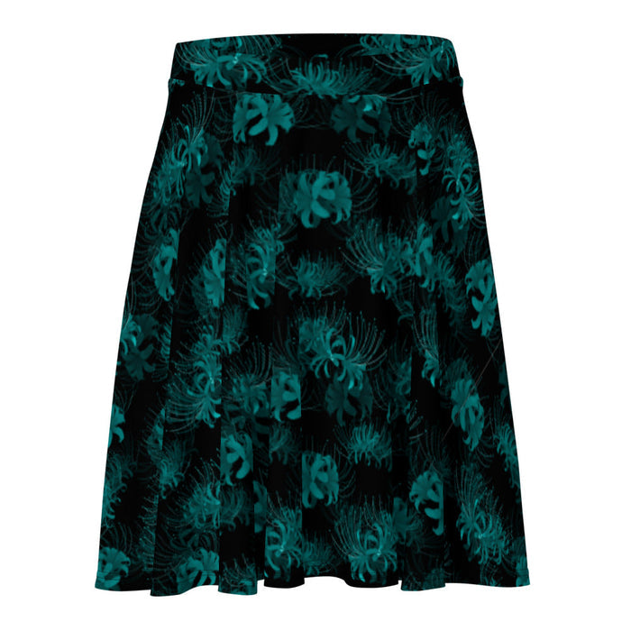 Higanbana gothic skater skirt in teal with teal spider lilies on black