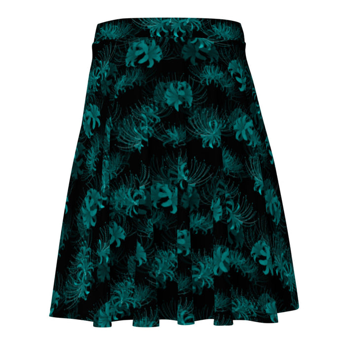 Higanbana gothic skater skirt in teal with teal spider lily blooms on black