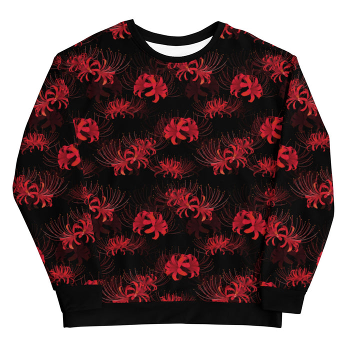 Higanbana gothic sweatshirt in red with red spider lilies on black