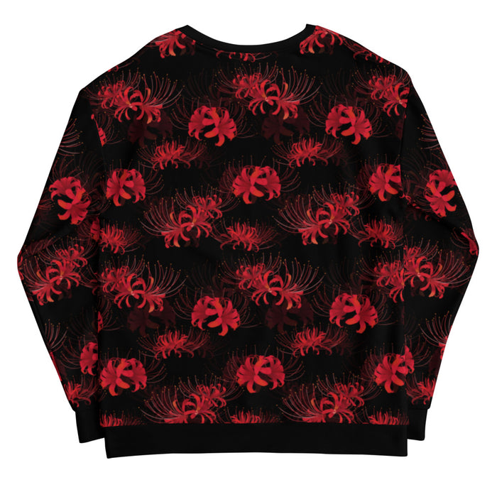 Higanbana gothic sweatshirt in red with red spider lily blooms on black