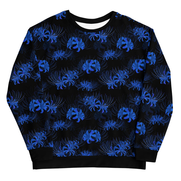 Higanbana gothic sweatshirt in blue with blue spider lilies on black