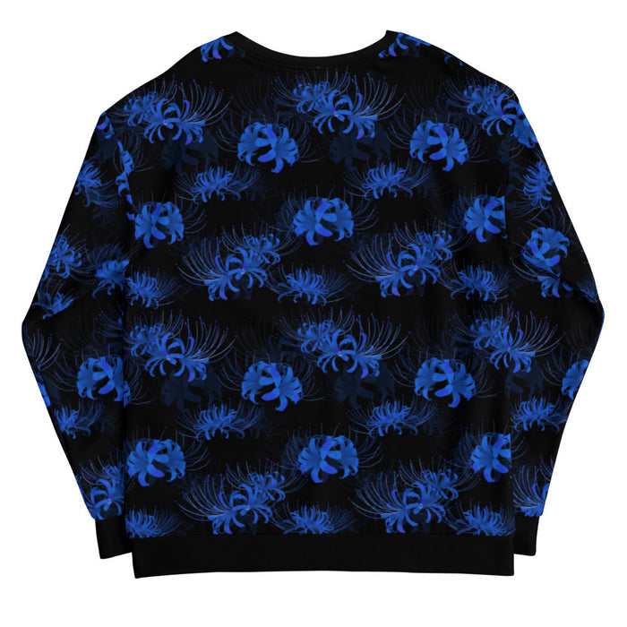 Higanbana gothic sweatshirt in blue with blue spider lily blooms on black