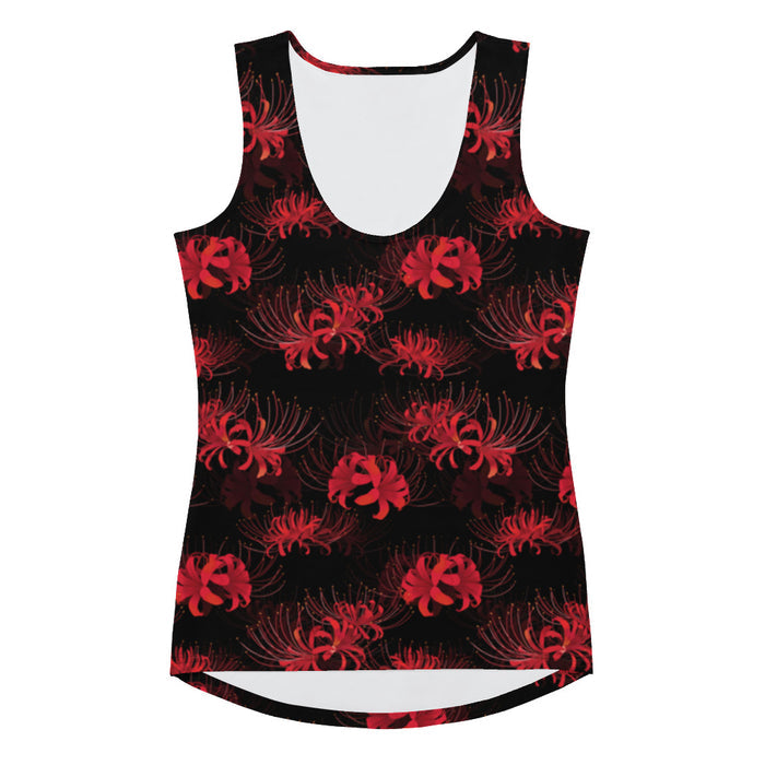 Higanbana gothic tank top in red with red spider lilies on black