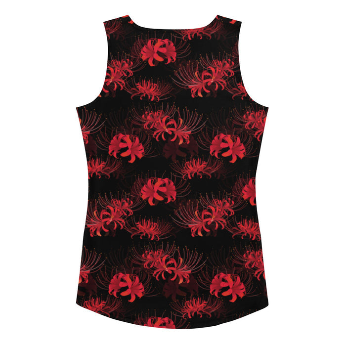 Higanbana gothic tank top in red with red spider lily blooms on black