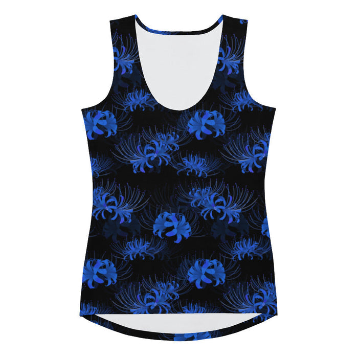 Higanbana gothic tank top in blue with blue spider lilies on black