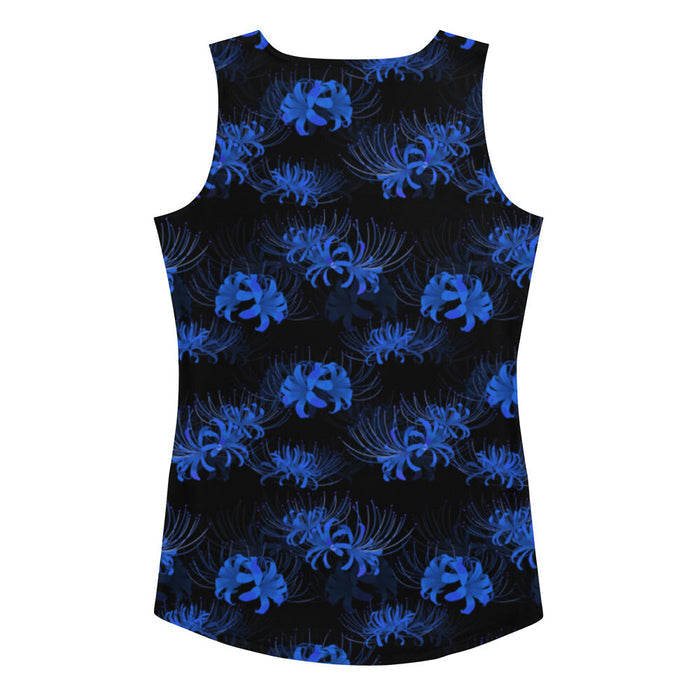 Higanbana gothic tank top in blue with blue spider lily blooms on black