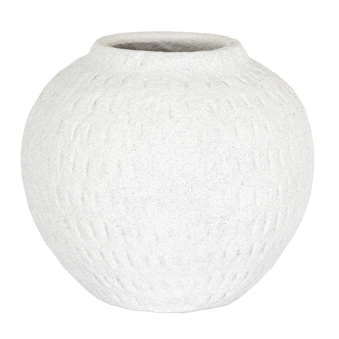 Immie White Stone Textured Round Vase Accessories