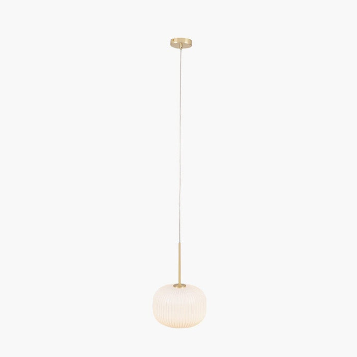 In Stock - Bellamy White Glass & Gold Ribbed Glass Circular Pendant Ceiling Light Lighting