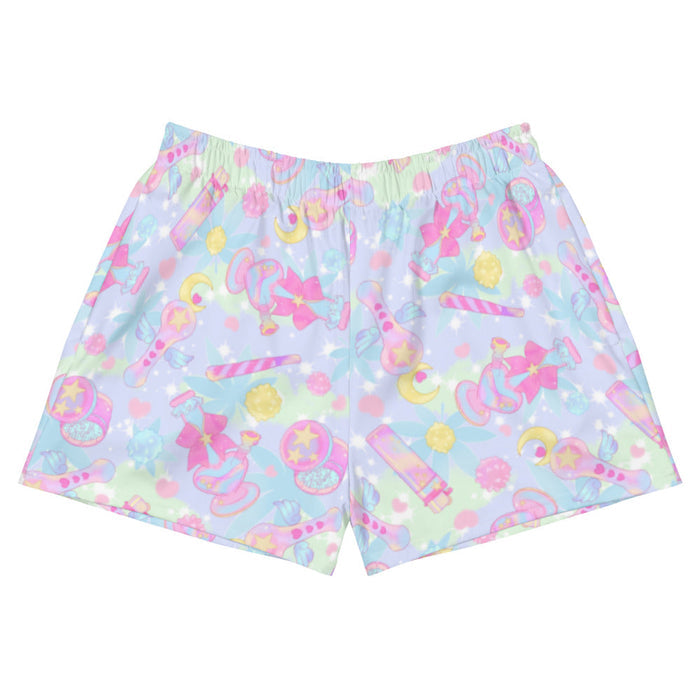 Indica Magica kawaii athletic shorts in pastel with holographic bongs and pastel hearts