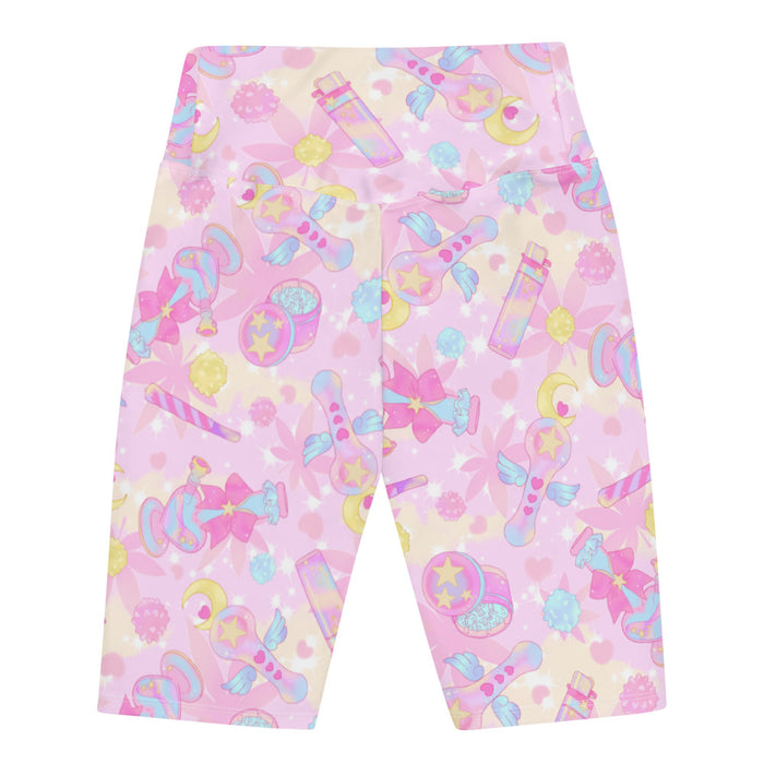 Indica Magica kawaii biker shorts in pink with konpeito buds and hot-pink bows