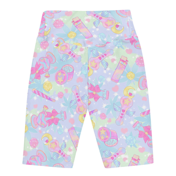 Indica Magica kawaii biker shorts in pastel with star-and-moon grinders and gold stars