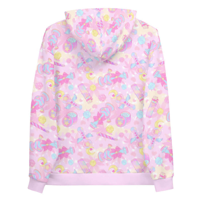 Indica Magica kawaii hoodie in pink with star-and-moon grinders and gold stars