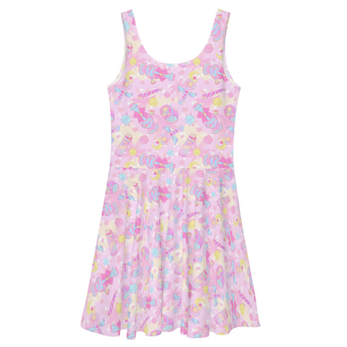 Indica Magica kawaii skater dress in pastel with star-and-moon grinders and gold stars