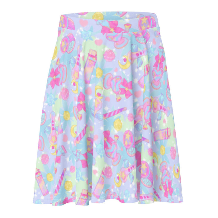 Indica Magica kawaii skater skirt in pastel with konpeito buds and hot-pink bows