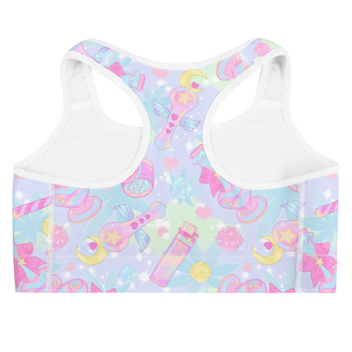 Indica Magica kawaii sports bra in pastel with candy-striped joints and crescent moons