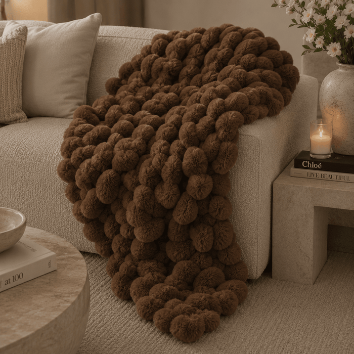 Isla Chocolate Brown Chunky Ribbed Faux Fur Throw Textiles