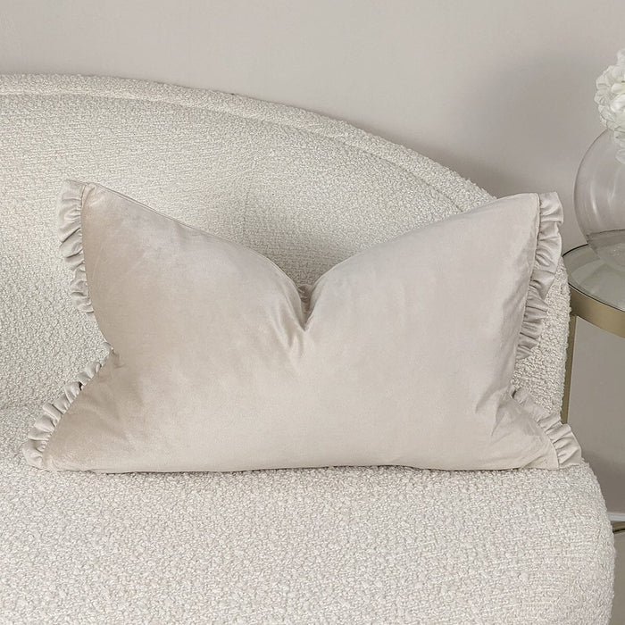 Katrina Cream & Nude Frill Edge Bolster Cushion - 30x50cm Textiles