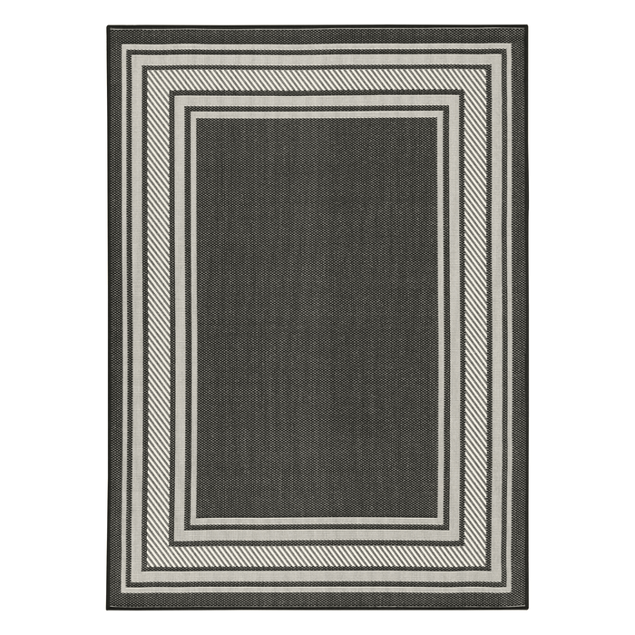 Lara Black Indoor Outdoor Rug with Cream Border Textiles