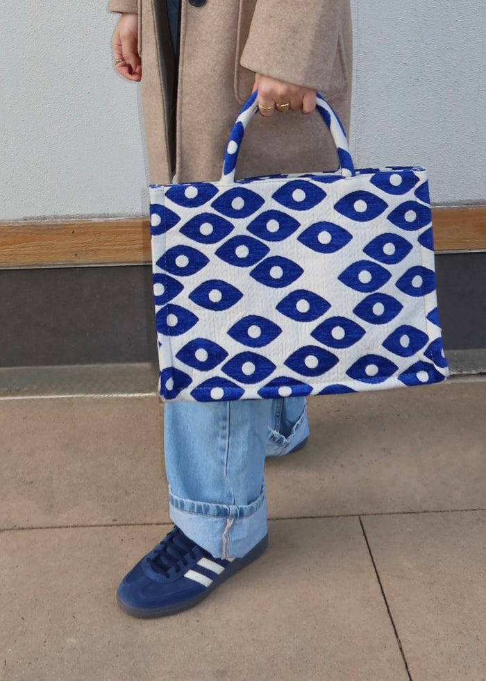 Large Woven Handbag - Blue Eye Print