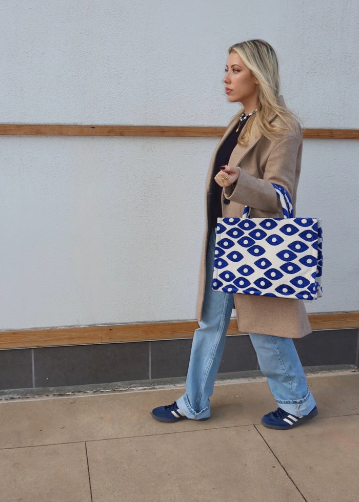 Large Woven Handbag - Blue Eye Print
