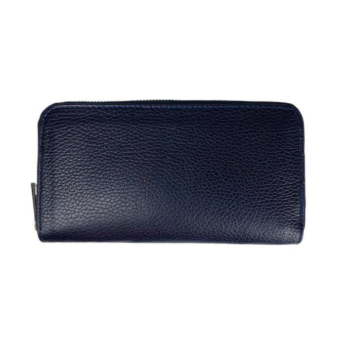 The MIRAMI FIRENZE LEATHER WALLET features teal textured leather and a zip closure, displayed closed and flat on a white background.