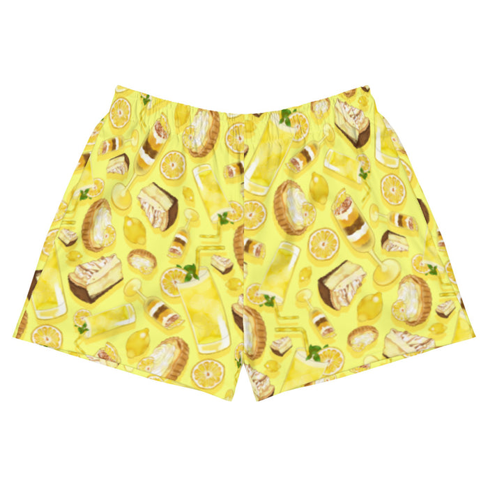 Lemon kawaii athletic shorts in yellow with juicy lemon slices and torched meringue peaks