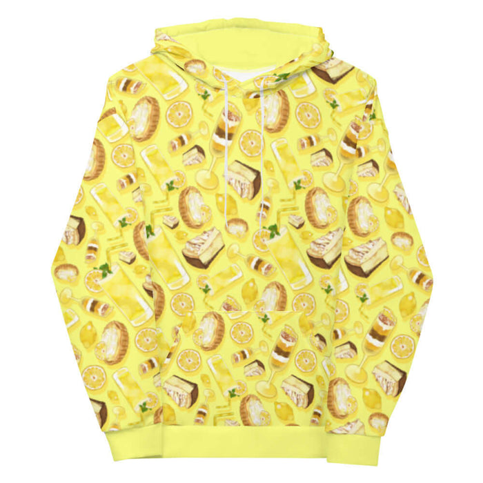 Lemon kawaii hoodie in yellow with iced lemonade and juicy lemon slices