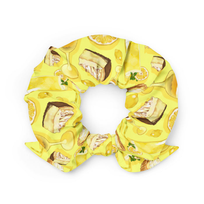 Lemon kawaii scrunchie in yellow with torched meringue peaks and layered parfaits