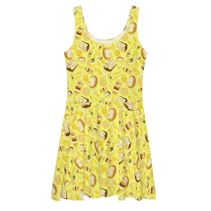 Lemon kawaii skater dress in yellow with iced lemonade and juicy lemon slices