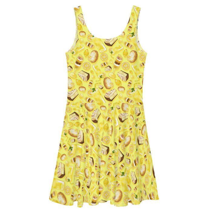 Lemon kawaii skater dress in yellow with torched meringue peaks and layered parfaits