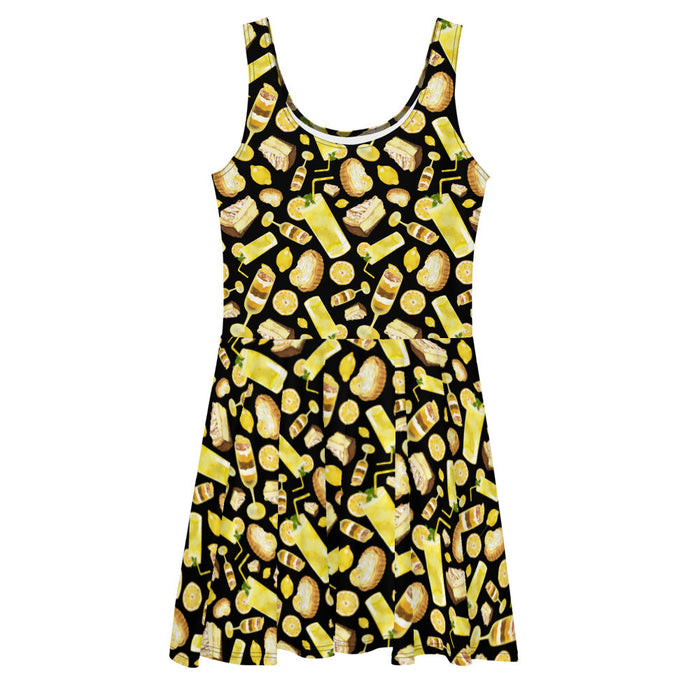 Lemon kawaii skater dress in yellow with juicy lemon slices and torched meringue peaks