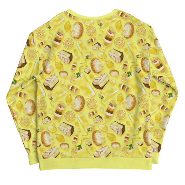 Lemon kawaii sweatshirt in yellow with golden citrus tarts and iced lemonade