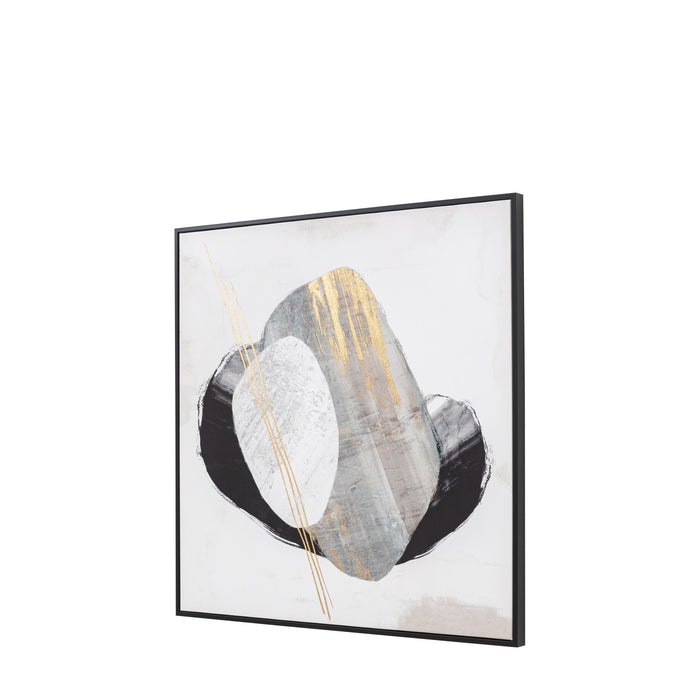 Levante Monochrome Abstract Framed Canvas Wall Art with Gold Detail Accessories