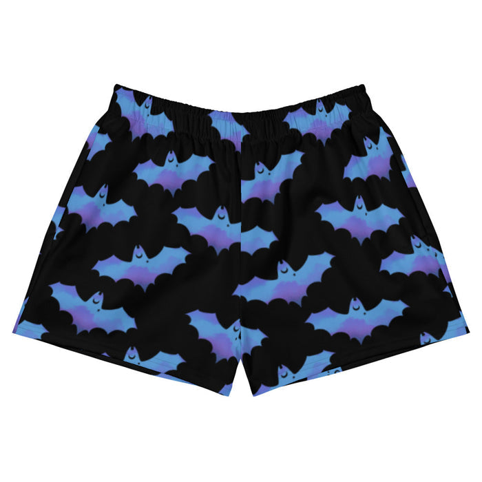 Lilith alternative shorts in blue with painterly bats and tiny crescent moons
