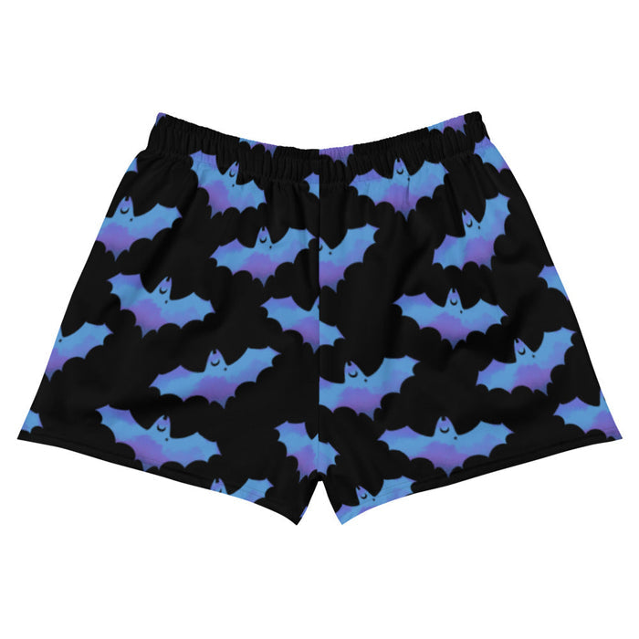 Lilith gothic shorts in blue with dusky bats and soft clouds