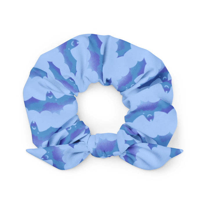Lilith gothic scrunchie in blue with watercolor bats and crescent moons