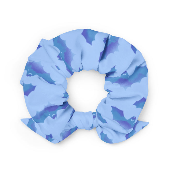 Lilith pastel-goth scrunchie in blue with bat print and pastel clouds