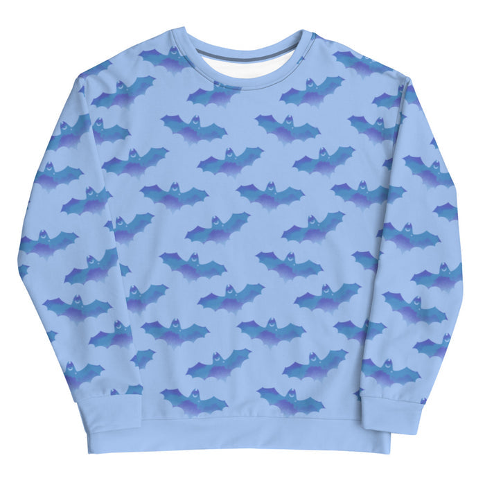 Lilith gothic sweatshirt in blue with watercolor bats and crescent moons