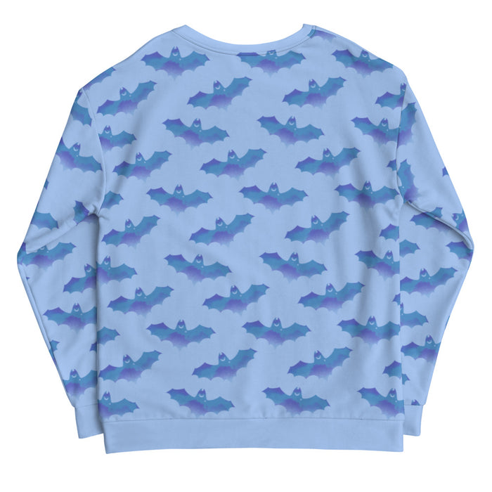 Lilith pastel-goth sweatshirt in blue with bat print and pastel clouds