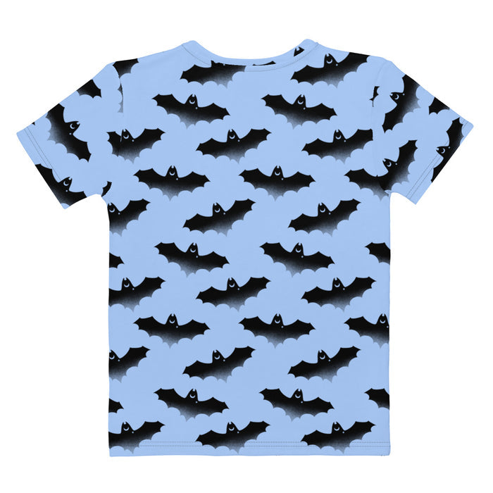 Lilith alternative tee in blue with bats and crescent moons