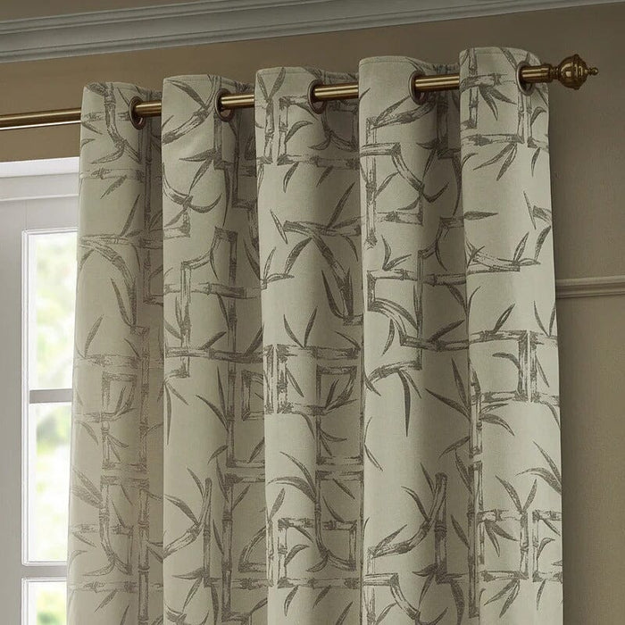 Lola Champagne Jacquard Bamboo Print Eyelet Curtain Pair
