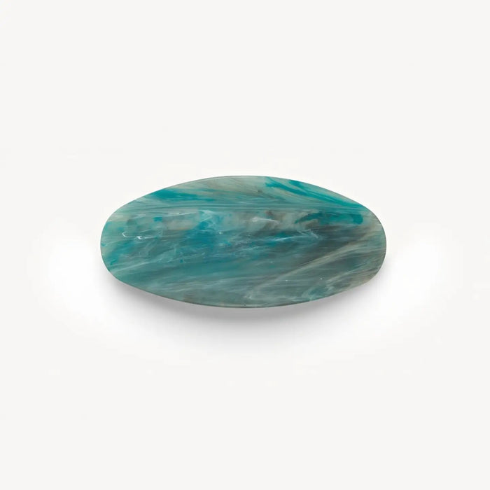 The MACHETE Jumbo Oval Barrette in Jadeite, crafted from Italian acetate with a metal clasp, is featured against a plain white background.
